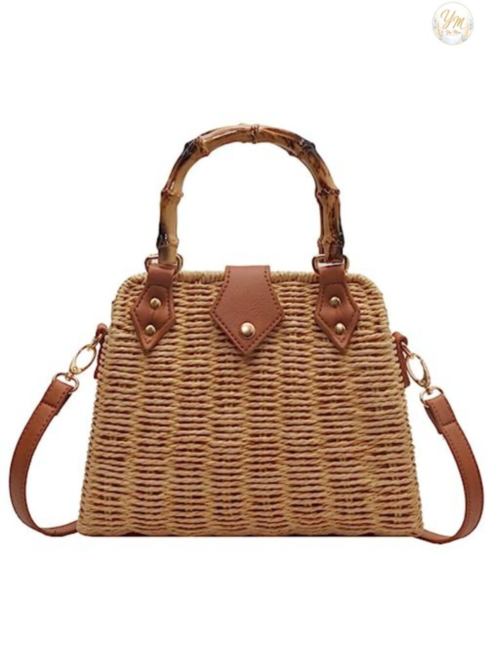 Woven Straw Crossbody Bag for Women Summer Beach Handbag PU Leather Bamboo